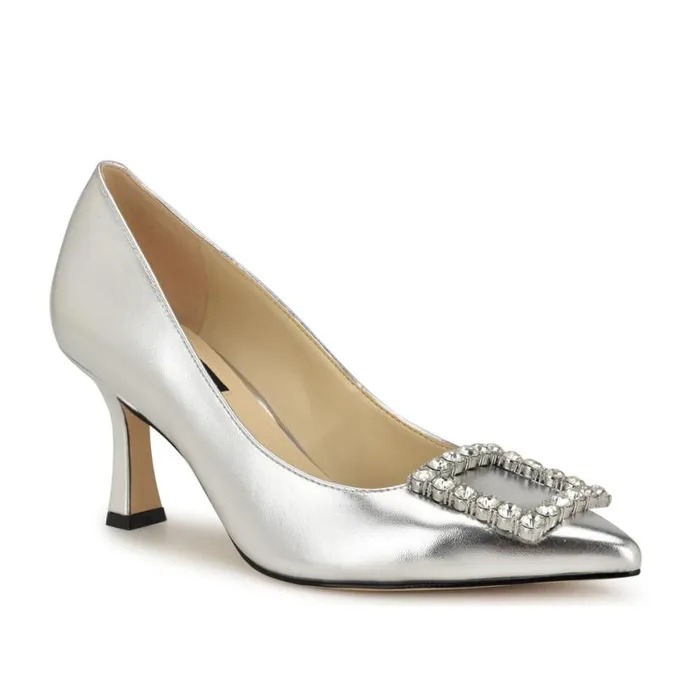 Nine West Heels Women Jaquee Embellished Dress Pumps Silver Nine West Heels Women Jaquee Embellished Dress Pumps Silver
