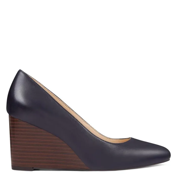 Nine West Heels Women Jazzin Almond Toe Wedges Navy Leather