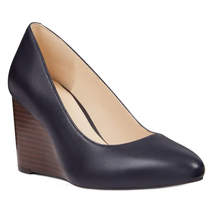 Nine West Heels Women Jazzin Almond Toe Wedges Navy Leather Nine West Heels Women Jazzin Almond Toe Wedges Navy Leather