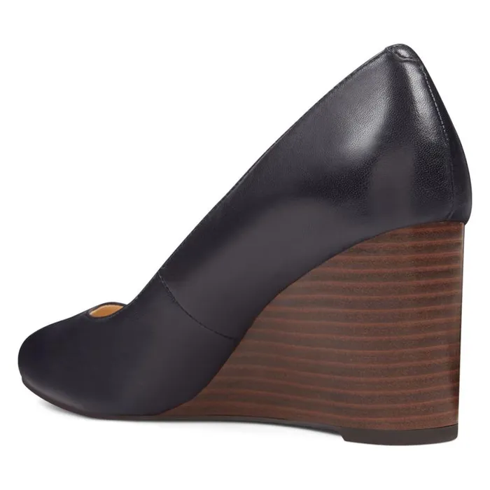 Nine West Heels Women Jazzin Almond Toe Wedges Navy Leather Nine West Heels Women Jazzin Almond Toe Wedges Navy Leather