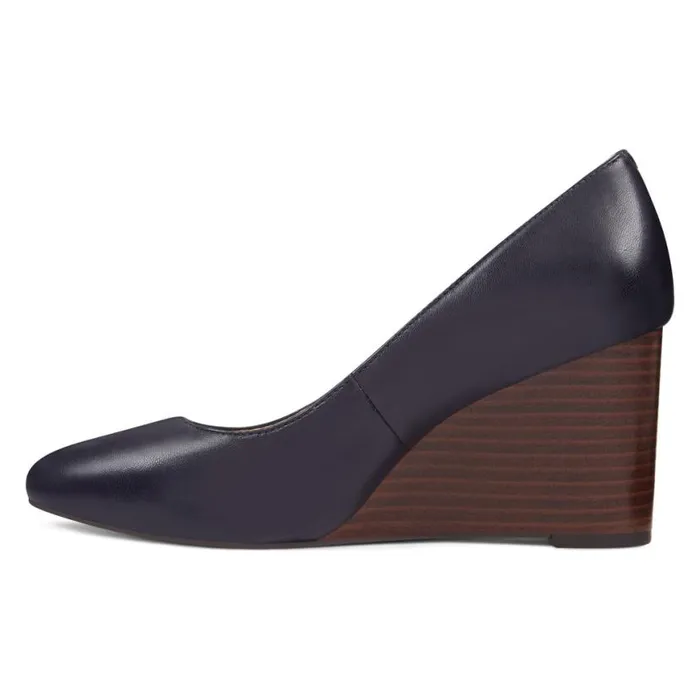 Nine West Heels Women Jazzin Almond Toe Wedges Navy Leather Nine West Heels Women Jazzin Almond Toe Wedges Navy Leather