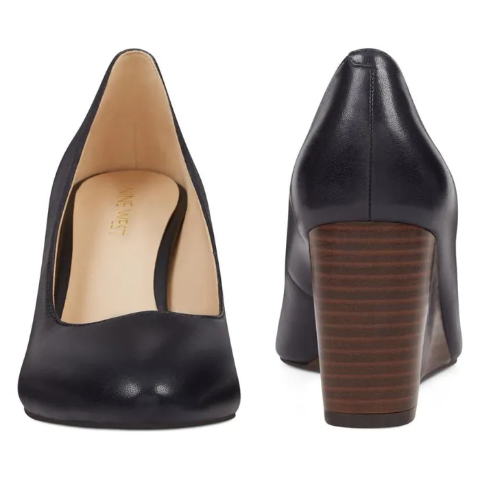 Nine West Heels Women Jazzin Almond Toe Wedges Navy Leather Nine West Heels Women Jazzin Almond Toe Wedges Navy Leather