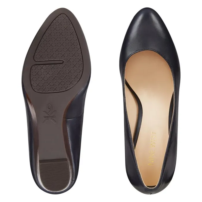 Nine West Heels Women Jazzin Almond Toe Wedges Navy Leather Nine West Heels Women Jazzin Almond Toe Wedges Navy Leather