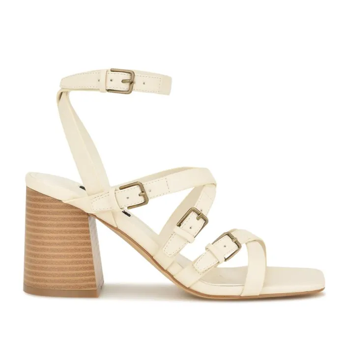 Nine West Heels Women Karrly Ankle Strap Heeled Sandals Ivory