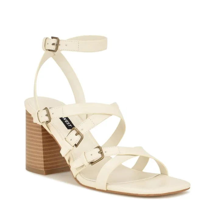 Nine West Heels Women Karrly Ankle Strap Heeled Sandals Ivory