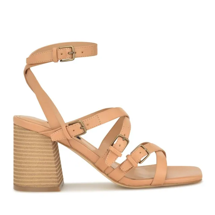 Nine West Heels Women Karrly Ankle Strap Heeled Sandals Light Natural