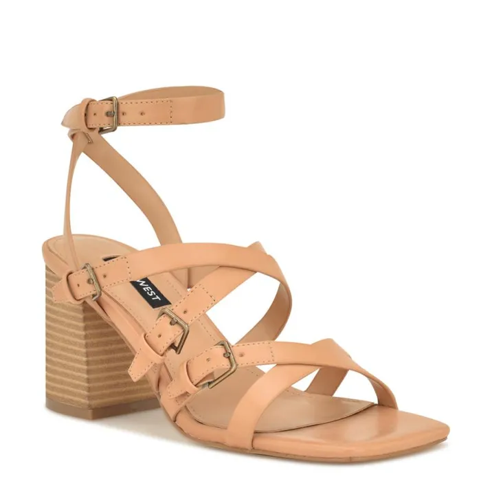 Nine West Heels Women Karrly Ankle Strap Heeled Sandals Light Natural