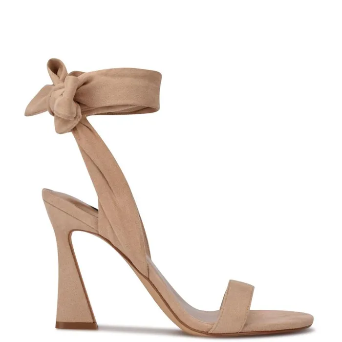 Nine West Heels Women Kelsie Ankle Wrap Heeled Sandals Beige Suede