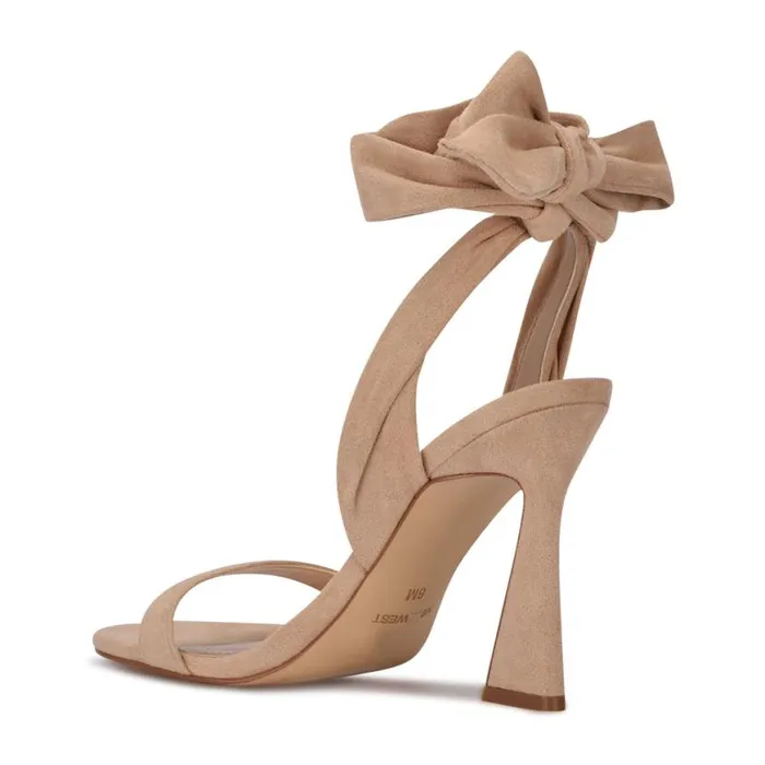 Nine West Heels Women Kelsie Ankle Wrap Heeled Sandals Beige Suede