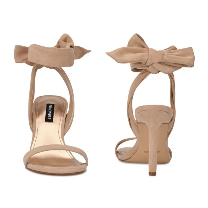 Nine West Heels Women Kelsie Ankle Wrap Heeled Sandals Beige Suede