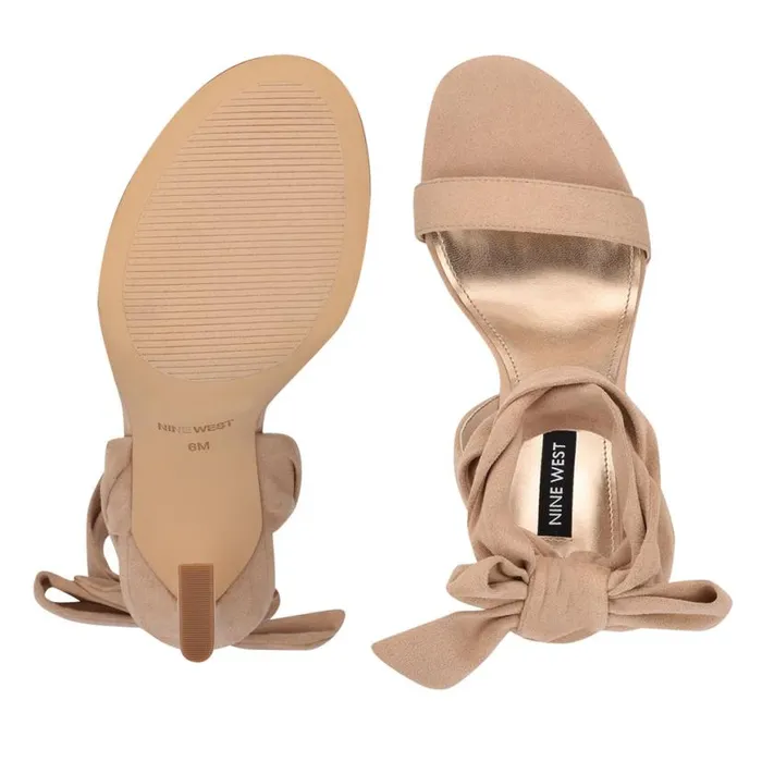 Nine West Heels Women Kelsie Ankle Wrap Heeled Sandals Beige Suede
