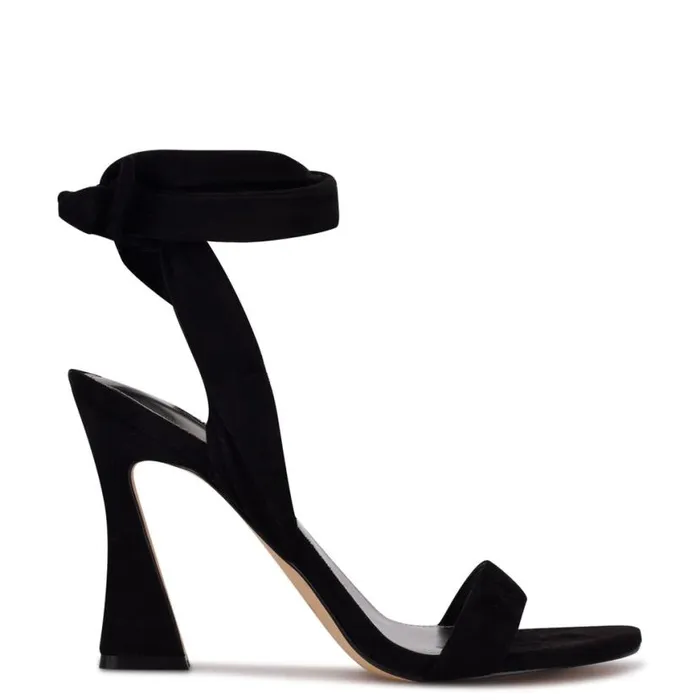 Nine West Heels Women Kelsie Ankle Wrap Heeled Sandals Black Suede