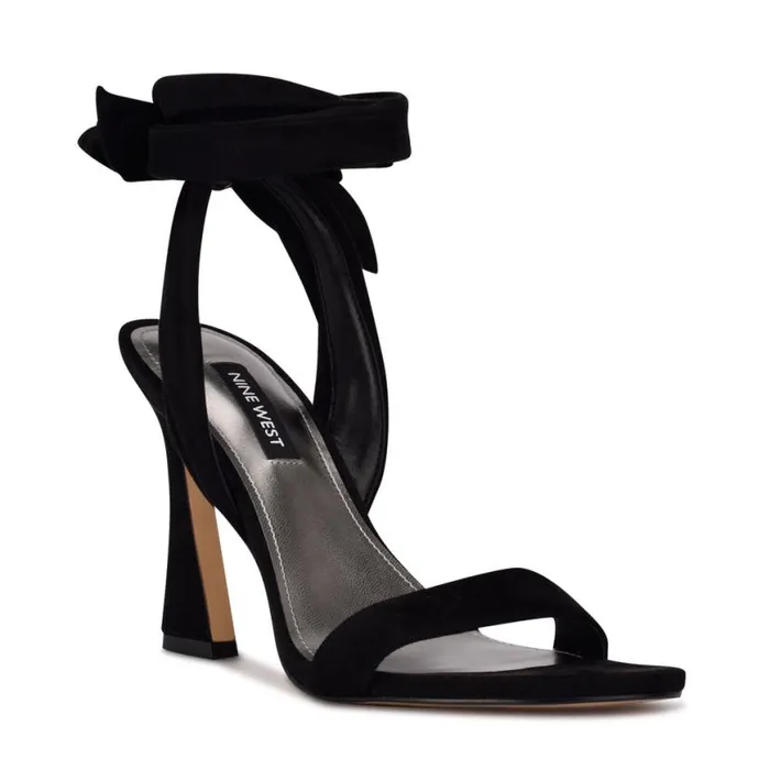 Nine West Heels Women Kelsie Ankle Wrap Heeled Sandals Black Suede