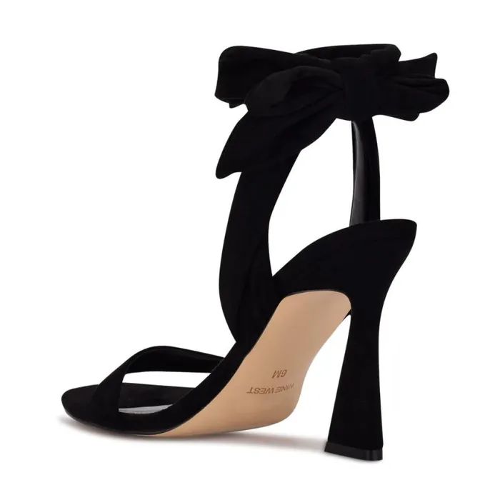 Nine West Heels Women Kelsie Ankle Wrap Heeled Sandals Black Suede