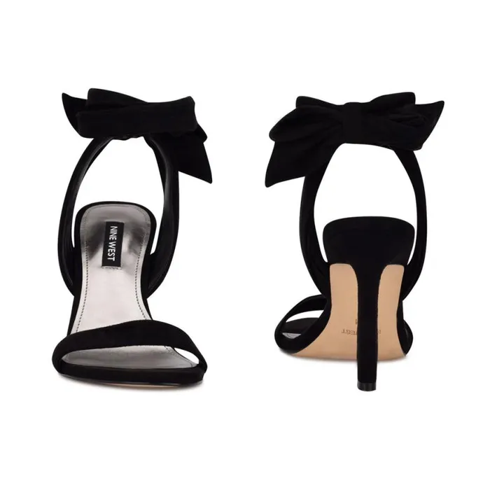 Nine West Heels Women Kelsie Ankle Wrap Heeled Sandals Black Suede