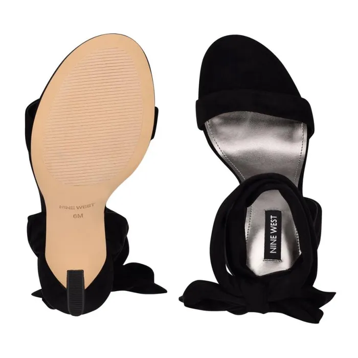 Nine West Heels Women Kelsie Ankle Wrap Heeled Sandals Black Suede