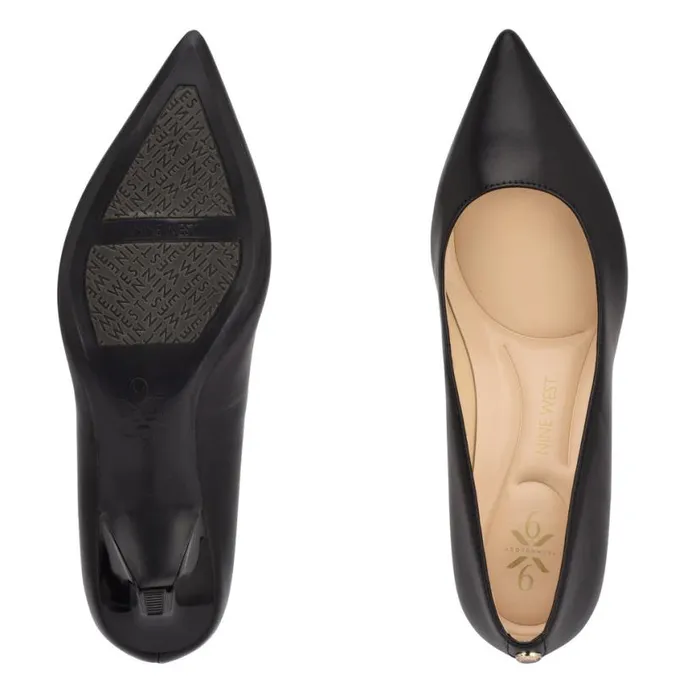 Nine West Heels Women Kuna 92159 Pointy Toe Pumps Black Leather Nine West Heels Women Kuna 92159 Pointy Toe Pumps Black Leather