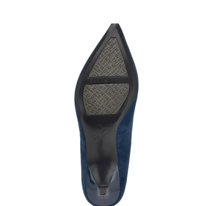 Nine West Heels Women Kuna 92159 Pointy Toe Pumps French Navy Suede