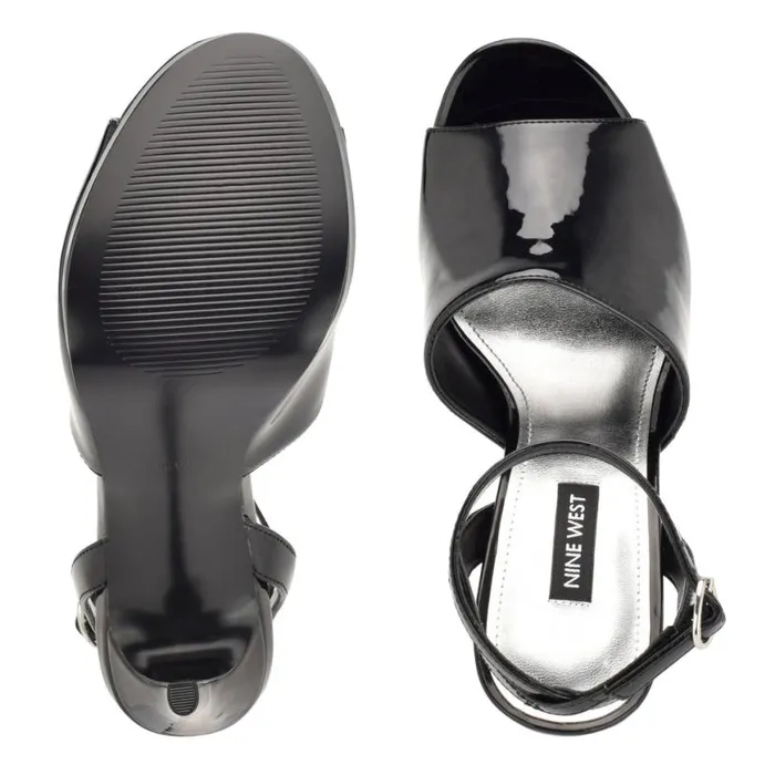 Nine West Heels Women Limbery Anke Strap Sandals Black Patent Nine West Heels Women Limbery Anke Strap Sandals Black Patent