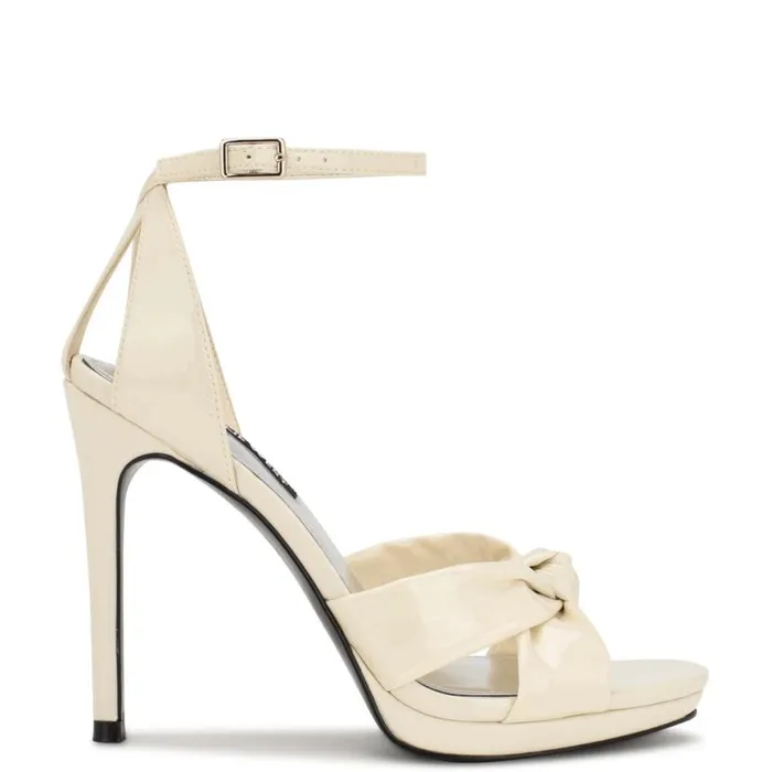 Nine West Heels Women Lovya Ankle Strap Sandals Chic Cream Patent