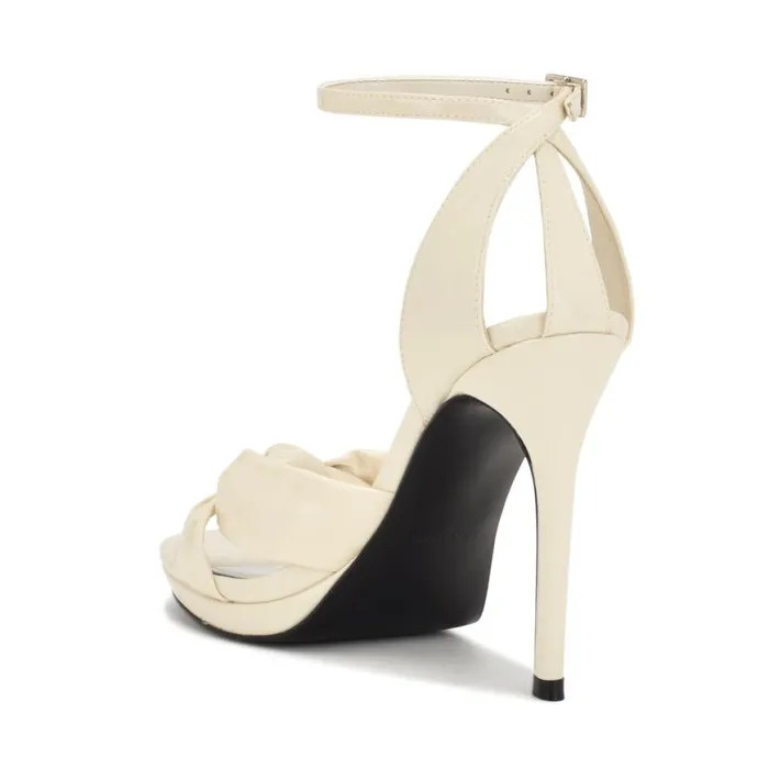 Nine West Heels Women Lovya Ankle Strap Sandals Chic Cream Patent