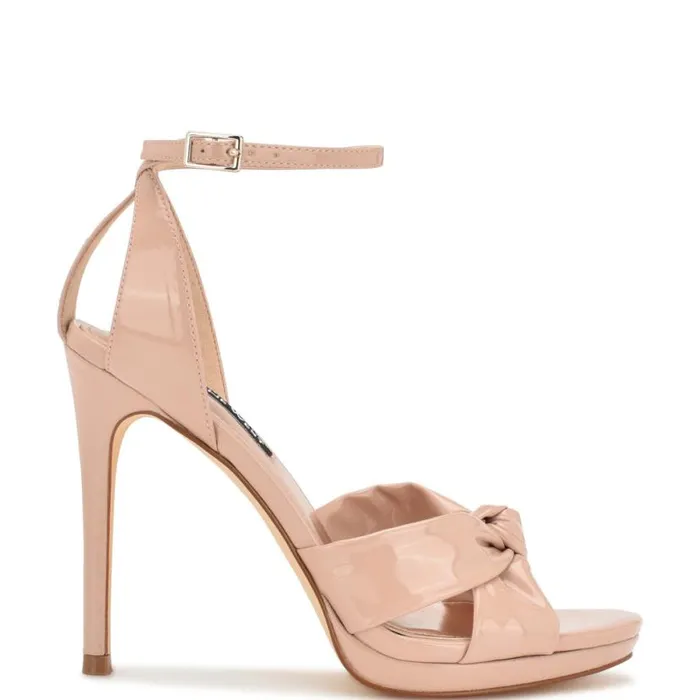 Nine West Heels Women Lovya Ankle Strap Sandals Light Natural Patent