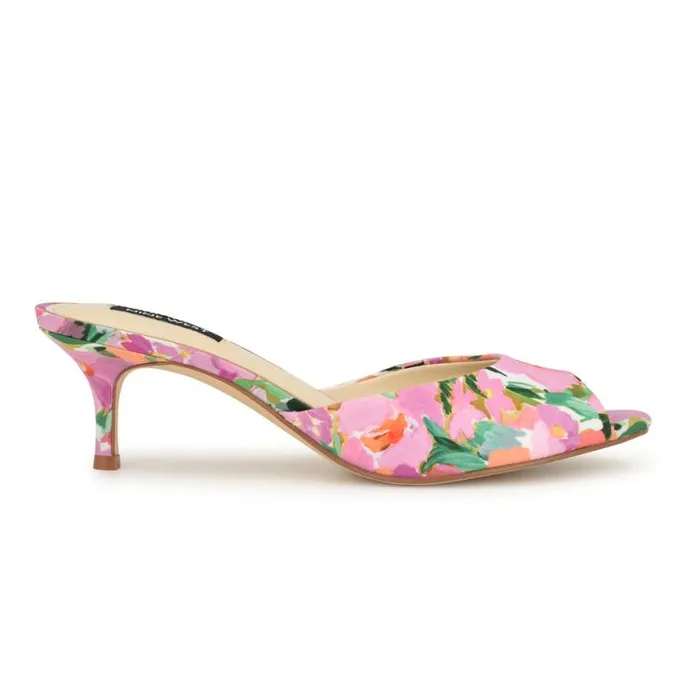 Nine West Heels Women Luvlie Heeled Slide Sandals Pink Floral