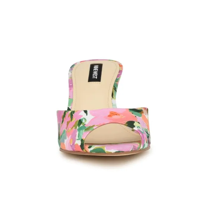 Nine West Heels Women Luvlie Heeled Slide Sandals Pink Floral