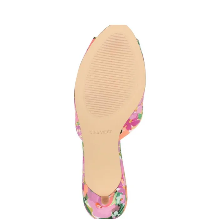 Nine West Heels Women Luvlie Heeled Slide Sandals Pink Floral