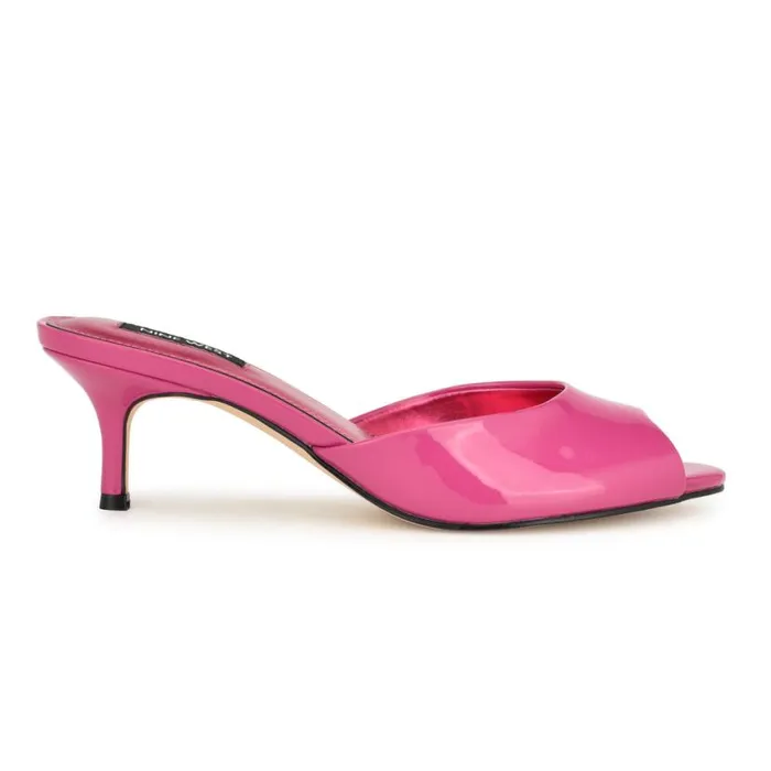 Nine West Heels Women Luvlie Heeled Slide Sandals Pink Patent