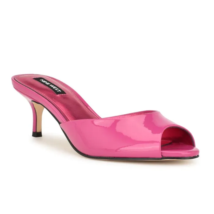 Nine West Heels Women Luvlie Heeled Slide Sandals Pink Patent