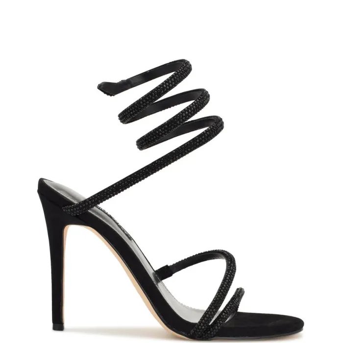 Nine West Heels Women Maskil Ankle Wrap Heeled Sandals Black Suede