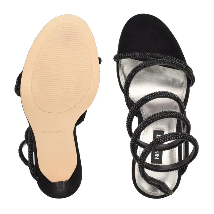 Nine West Heels Women Maskil Ankle Wrap Heeled Sandals Black Suede Nine West Heels Women Maskil Ankle Wrap Heeled Sandals Black Suede