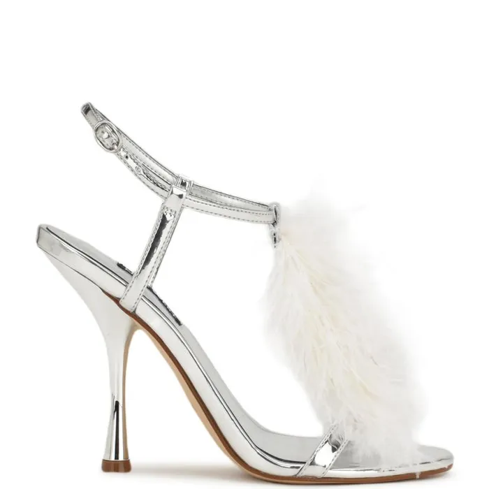 Nine West Heels Women Million Ankle Strap Heeled Sandals Silverwhite