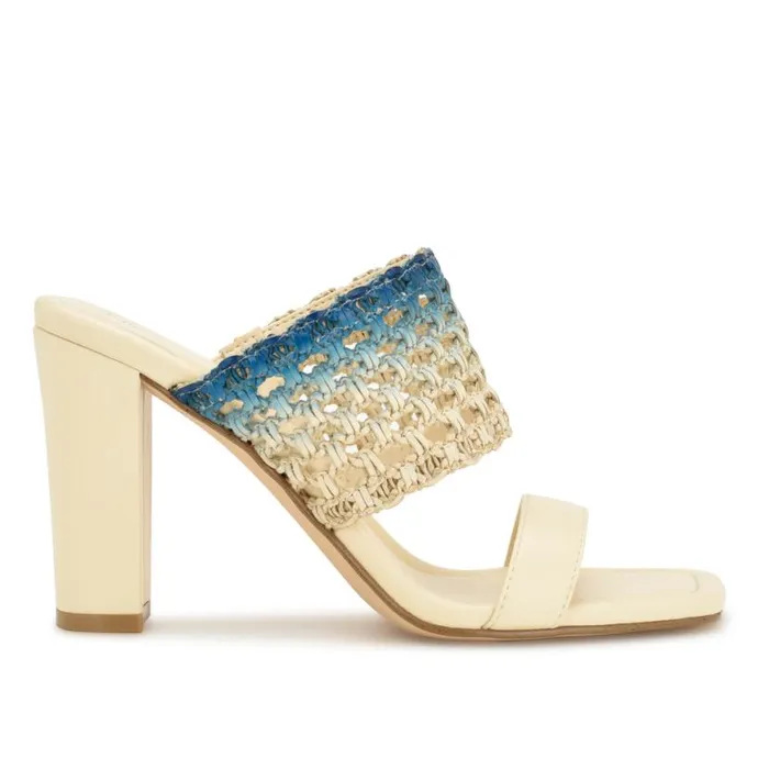 Nine West Heels Women Mylas Heeled Slide Sandals Cream Blue Ombre