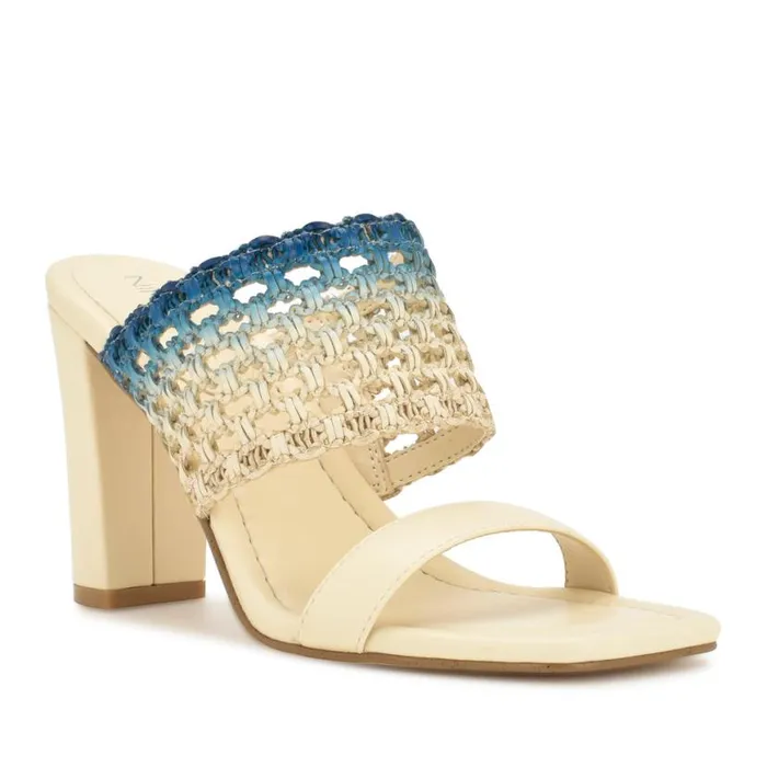 Nine West Heels Women Mylas Heeled Slide Sandals Cream Blue Ombre