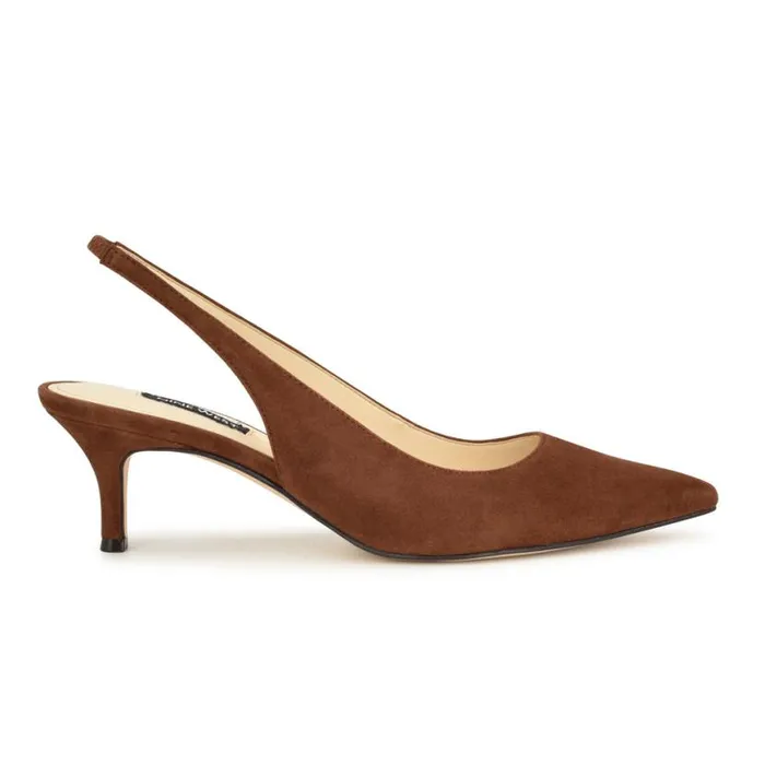 Nine West Heels Women Nataly Slingback Pumps Brown Suede