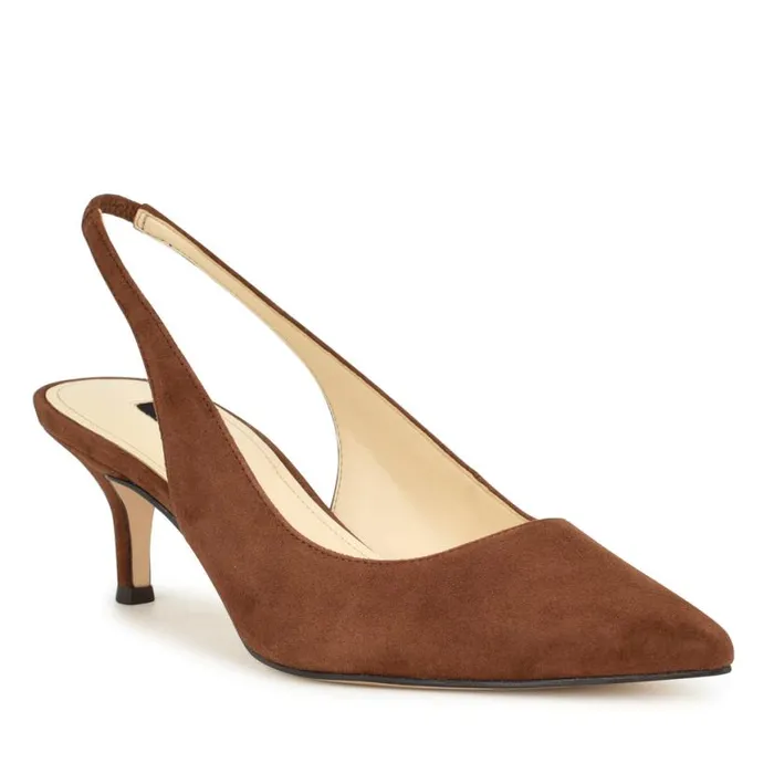 Nine West Heels Women Nataly Slingback Pumps Brown Suede Nine West Heels Women Nataly Slingback Pumps Brown Suede