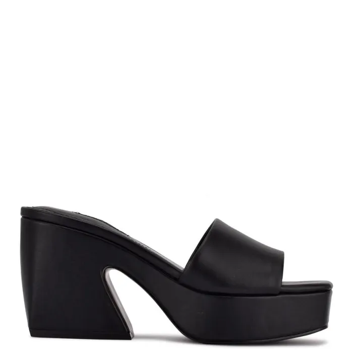 Nine West Heels Women Oklee Platform Slide Sandals Black