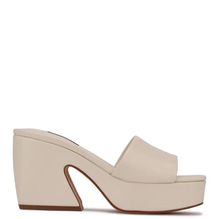 Nine West Heels Women Oklee Platform Slide Sandals Chic Cream