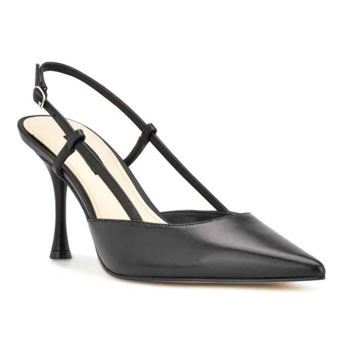 Nine West Heels Women Peni Slingback Pumps Black Leather Nine West Heels Women Peni Slingback Pumps Black Leather