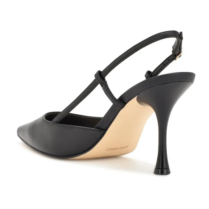 Nine West Heels Women Peni Slingback Pumps Black Leather Nine West Heels Women Peni Slingback Pumps Black Leather