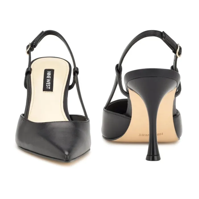Nine West Heels Women Peni Slingback Pumps Black Leather Nine West Heels Women Peni Slingback Pumps Black Leather