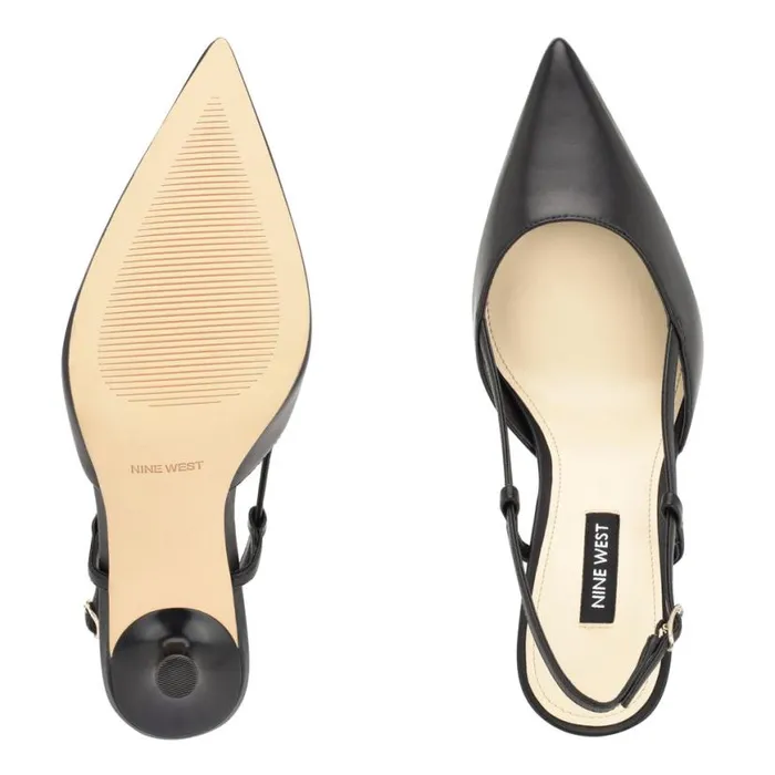 Nine West Heels Women Peni Slingback Pumps Black Leather Nine West Heels Women Peni Slingback Pumps Black Leather