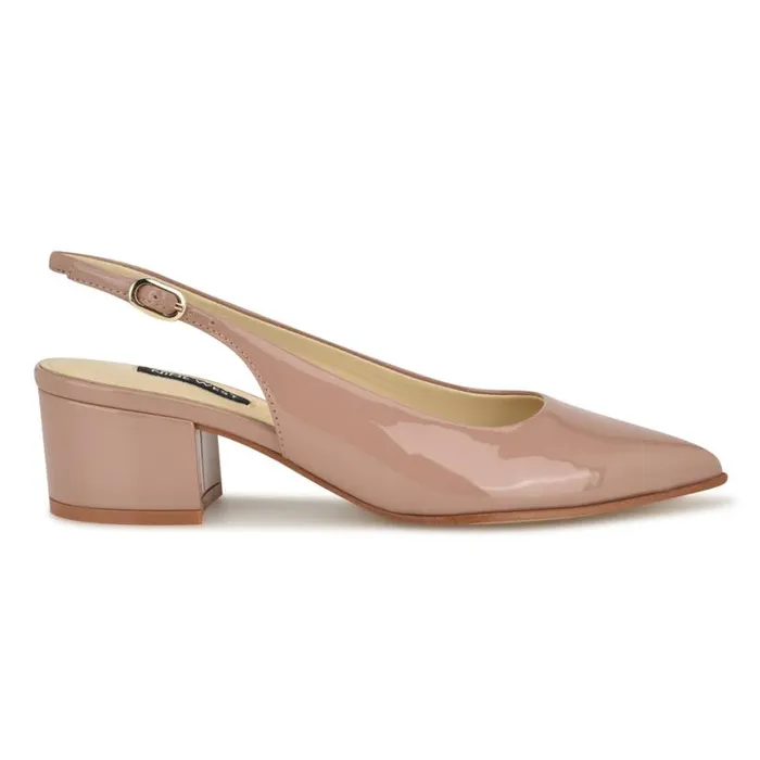 Nine West Heels Women Prepp Block Heel Slingback Pumps Natural Patent