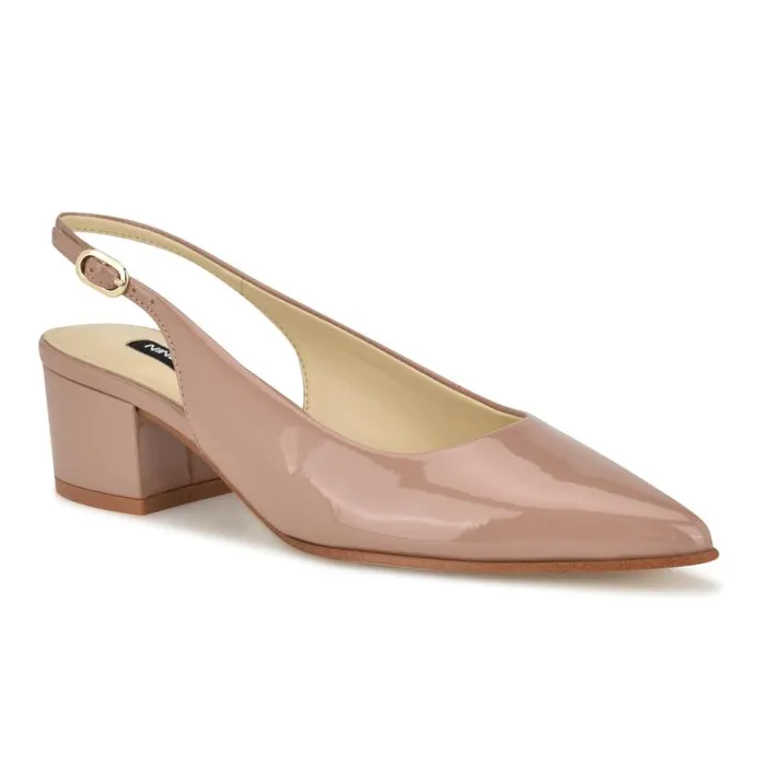 Nine West Heels Women Prepp Block Heel Slingback Pumps Natural Patent Nine West Heels Women Prepp Block Heel Slingback Pumps Natural Patent