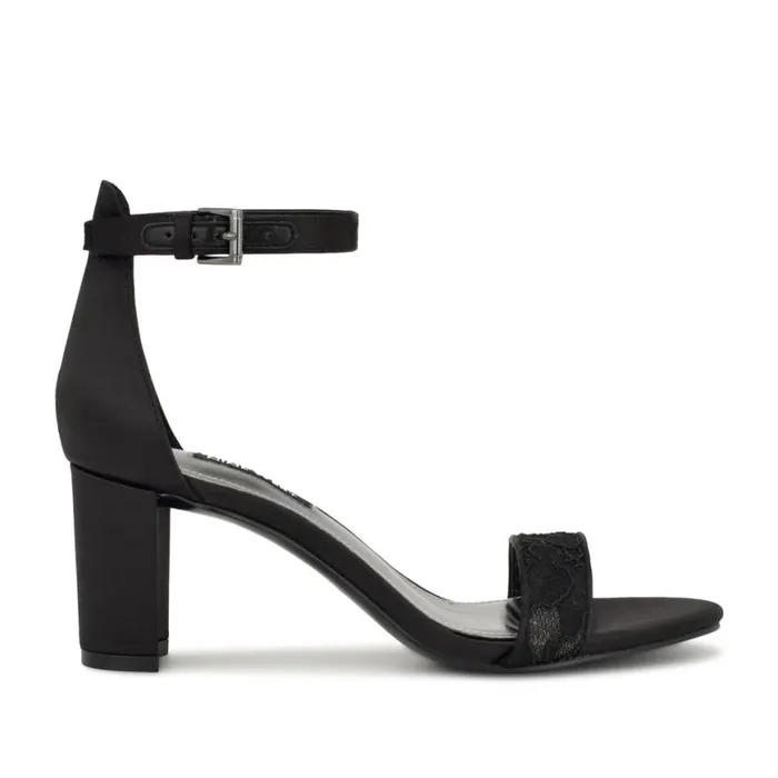 Nine West Heels Women Pruce Ankle Strap Block Heel Sandals Black Lace