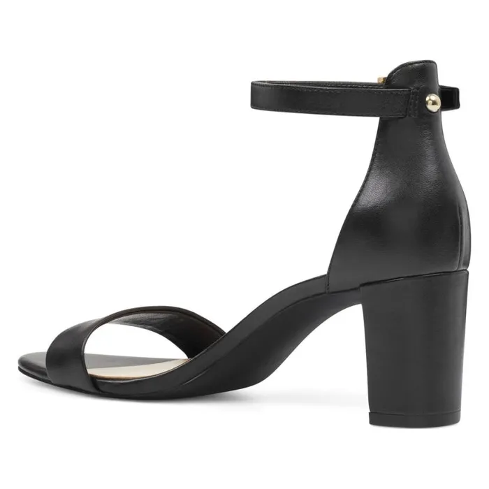 Nine West Heels Women Pruce Ankle Strap Block Heel Sandals Black Leather Nine West Heels Women Pruce Ankle Strap Block Heel Sandals Black Leather