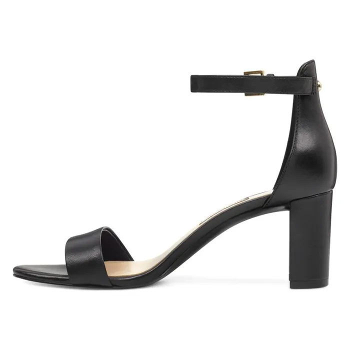 Nine West Heels Women Pruce Ankle Strap Block Heel Sandals Black Leather Nine West Heels Women Pruce Ankle Strap Block Heel Sandals Black Leather