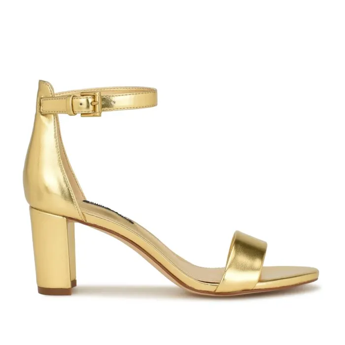 Nine West Heels Women Pruce Ankle Strap Block Heel Sandals Gold